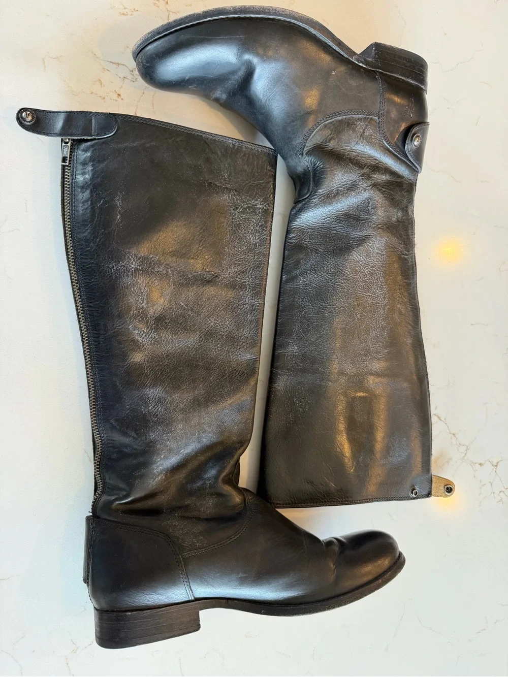 Frye Black Tall Melissa Button Leather Riding Boots High Shaft Zipper / 9.5